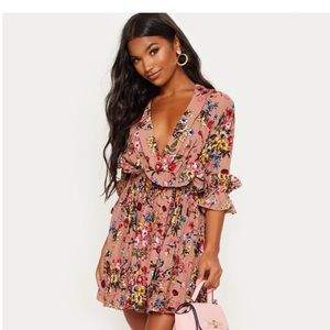Dark Nude Floral Frill dress
